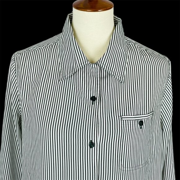 Vtg T.R. Bentley Striped Top Sz M Silky Olive Green Minimalist Office Neutral - Picture 2 of 6